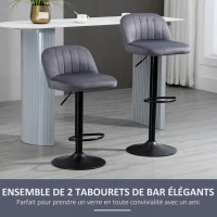 HOMCOM Lot de 2 tabourets de bar design contemporain avec repose-pieds hauteur réglable et pivotant gris(m-4)
