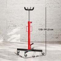HOMCOM Vérin de fosse hydraulique, cric de levage 500 kg, avec roues pivotantes et pédale, acier, 58 x 58 x 110-191,5 cm rouge(m-3)