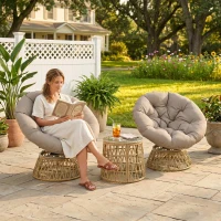 Outsunny Ensemble salon de jardin 3 pièces avec 2 fauteuils papasan pivotant et 1 tables basse ronde polyester résine tressée(m-9)