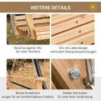 Outsunny Hängebank mit Klapptisch und Becherhaltern Naturholz 150 x 75 x 53cm(m-7)