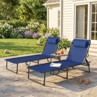 Outsunny Set of Two Folding Sun Loungers, with Four-Position Backs - Blue(m-9)