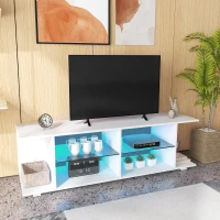 HOMCOM Meuble TV avec lumières LED 2 étagères en verre trempé pour télévision jusqu'à 60 pouces 145 x 40 x 45 cm blanc(m-10)