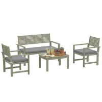 Outsunny 4 Seater Wooden Garden Furniture Set with Loveseat, Armchairs, Table, Acacia Wood Garden Sofa Set, Light Grey(m-10)