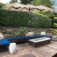 Outsunny Parasol de jardin double grande taille ouverture fermeture manivelle acier polyester 295 x 152 x 222 cm beige(m-10)