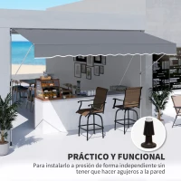 Outsunny Toldo Manual Retráctil 4x1,2 m Altura Ajustable 170-280 cm con Manivela Anti-UV e Impermeable Sin Taladro Gris Oscuro(m-8)