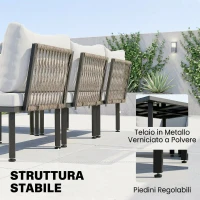 Outsunny Set Mobili Giardino Metallo 6 Persone, Divano Angolare Cuscini, Grigio Chiaro(m-6)