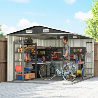 Outsunny 12 x 8 ft Garden Shed, Outdoor Storage Shed with 4 Vents and Lockable Double Doors, Dark Grey(m-8)
