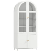 HOMCOM Armoire de cuisine, vaisselier vitrine avec 4 portes dont 2 en acrylique et étagères réglables, 78 x 40 x 180 cm, blanc(m-12)