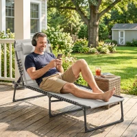 Outsunny Foldable Sun Lounger, Outdoor 4 Level Adjustable Backrest Reclining Chaise Chair, Steel Frame Recliner Chair for Camping, Hiking, Cream White(m-7)