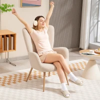 HOMCOM Fauteuil salon, fauteuil d'appoint rembourré en tissu bouclette avec haut dossier et accoudoirs, 71x74x97,5cm, beige(m-8)