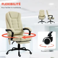 Vinsetto Fauteuil de bureau massant, chaise de bureau avec hauteur réglable, dossier inclinable et télécommande filaire, beige(m-7)