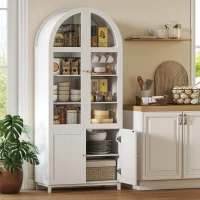 HOMCOM Armoire de cuisine, vaisselier vitrine avec 4 portes dont 2 en acrylique et étagères réglables, 78 x 40 x 180 cm, blanc(m-2)