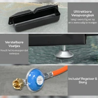 Outsunny Gasbarbecue met Deksel, 3 Branders, Vetopvangbakje, antikleef-plaat, 63x47x25 cm, Zwart/Zilver(m-8)