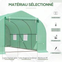 Outsunny Serre tunnel de jardin 4,5 x 3 x 2 m grande taille 6 fenêtres vert(m-5)