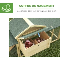 PawHut Poulailler clapier modèle chalet multi-équipé : rampes, nichoirs, plateau, en bois massif 204 x 85 x 93 cm bois naturel(m-6)