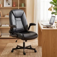 HOMCOM Chaise bureau ergonomique fauteuil de bureau accoudoirs relevables hauteur réglable fonction bascule noir(m-10)