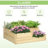 Outsunny Verhoogd bed met 3 plantenbakken, 3-laags ontwerp, open bodem, 108 cm x 88 cm x 36 cm, naturel(m-4)