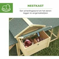 PawHut Kippenhok van hout met legnest, waterdicht dak, zitstok, ren, loopplank, 204x85x93 cm natuurhout(m-6)