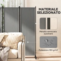 Outsunny Paravento da Esterno e Interno a 4 Pannelli Pieghevole con Ruote, 221x50x172cm, Grigio Scuro(m-8)