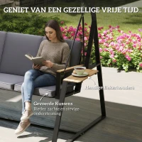 Outsunny 3-persoons tuinschommel met verstelbaar dak, kussens en drankhouders, 360 kg draagkracht, Grijs(m-7)