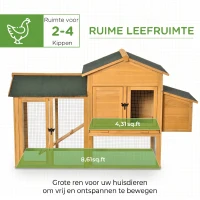 PawHut kippenhok kippenhok met ren pluimveehok met roede raam nestkast dennenhout geel + groen 168x75x103 cm(m-4)