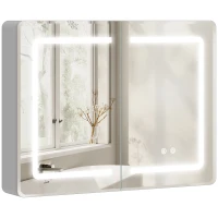 HOMCOM Mirrored Bathroom Cabinet with LED Lights, 60 x 80 cm Bathroom Mirror Cabinet with Anti-Fog, 3 Colour Dimmable Lighting(m-10)
