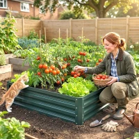 Outsunny Carré potager de jardin tôle d'acier ondulée 120 x 120 x 30 cm vert foncé(m-10)