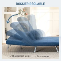 HOMCOM Fauteuil convertible 1 place, fauteuil-lit clic-clac 3 en 1 avec dossier réglable, oreiller, assise large, bleu(m-5)