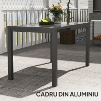 Outsunny Masă de Grădină Extensibilă 85/125 x 70 x 73 cm, Masă de Dining pentru 4-6 Persoane, Dreptunghiulară, din Aluminiu cu Blat din Sticlă, Pentru Patio Terasă Balcon Exterior, Gri Închis(m-6)