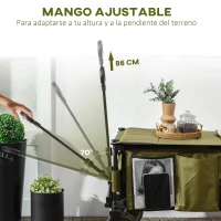 Outsunny Carro Plegable de Transporte con Mango Telescópico Tablero Plegable y 5 Bolsillos para Playa 108x55x93 cm Verde(m-4)