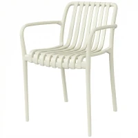 Outsunny Tuinstoelen 4er Set Stapelbare Terrasstoelen met Lamelontwerp Armleuningen, Ergonomisch Cremewit(m-10)