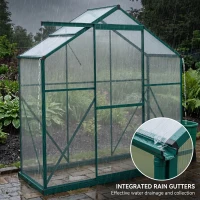 Outsunny 6 x 2.5ft Polycarbonate Greenhouse Walk-In Green House with Rain Gutter, Sliding Door, Window, Foundation, Green(m-8)