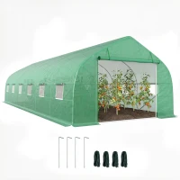 Outsunny Serre de jardin tunnel grande taille avec bâche PE cadre en acier porte enroulable et 12 fenêtres 8 x 3 x 2 m vert(m-11)