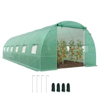 Outsunny Gewächshaus 800x300x200cm Foliengewächshaus Tomatenhaus mit Tür, 12 Fenster, Folientunnel aus verzinktem Stahl, PE, stabiles Treibhaus Pflanztunnel, inkl. Erdanker & Seilen, Grün(m-11)