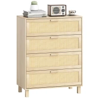 HOMCOM Commode 4 tiroirs cannage en rotin dim. 80L x 40l x 103H cm MDF Aspect Bois Clair(m-11)