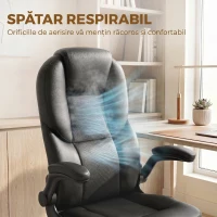 HOMCOM Scaun de Birou Rotativ, Funcție de Balansare, Suporturi Rabatabile pentru Brațe, Spătar Înalt, Înălțime Reglabilă, Negru(m-6)
