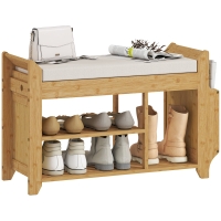 HOMCOM Banc à chaussures avec assise rembourrée Rangement latéral Étagère pour bottes Structure en bambou 80x30x50 cm Naturel