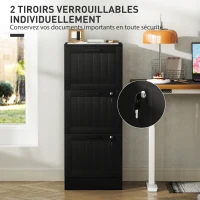 HOMCOM Caisson bureau, meuble rangement bois 3 tiroirs et serrure, barres de suspension réglables, 40 x 40 x 101 cm, noir(m-6)