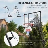 SPORTNOW Panier de basket extérieur, hauteur réglable 236-293 cm, stable, roulettes et support balon(m-4)
