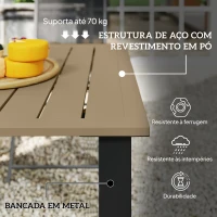 Outsunny Mesa de Jardim Retangular 150x90x73 cm com Pés de Aço Orifício para Chapéu de Sol e Desenho em Ripas Marrom Claro(m-7)