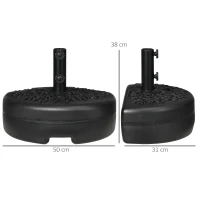 Outsunny Pied de parasol demi-round, socle parasol extérieur à remplir avec 18 kg d'eau / 21 kg de sable, 50 x 31 x 38 cm, noir(m-3)
