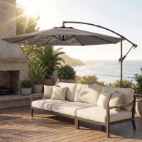 Outsunny Parasol Excéntrico Ø300 cm con Base Cruzada Toldo Ajustable y Manivela UPF30+ para Terraza Patio Gris(m-8)
