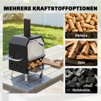 Outsunny Outdoor Pizzaofen Holzbefeuerter Pizza Ofen Edelstahl 2 Ebene Backofen mit 1cm dick Pizzastein Klappbein(m-5)