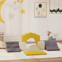 AIYAPLAY Parcours motricité bébé blocs mousse éducatifs modulable 7 pièces avec housse lavable en velours sécurité renforcé jaune(m-10)