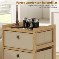 HOMCOM Cómoda con 3 Cajones de Tela Estructura de Bambú Cajonera para Espacios Pequeños Crema y Natural(m-5)