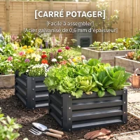 Outsunny Lot de 2 jardinières surélevées, carre potager de jardin pour légumes, fleurs, acier galvanisé 60 x 60 x 30,5 cm, gris(m-7)