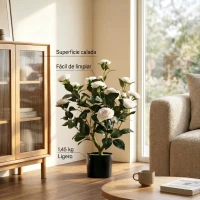 HOMCOM Planta Artificial de Camelia 65cm Árbol Artificial en Maceta con Flores de Seda Realistas 116 Hojas Efecto Musgo Blanco(m-9)