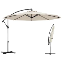Outsunny Parasol Excéntrico Ø300 cm con Base Cruzada Toldo Ajustable y Manivela UPF30+ para Terraza Patio Blanco Crema(m-11)