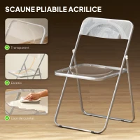 HOMCOM Set 4 Scaune Pliabile Economisitoare de Spațiu pentru Living și Evenimente, din Oțel și Acril, Transparente(m-4)