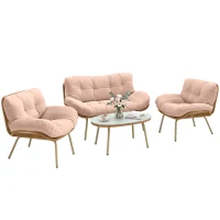 Outsunny Conjunto de Muebles de Jardín de Rattán de 4 Piezas con Cojines Sofá 2 Sillones y Mesa de Centro Beige(m-10)